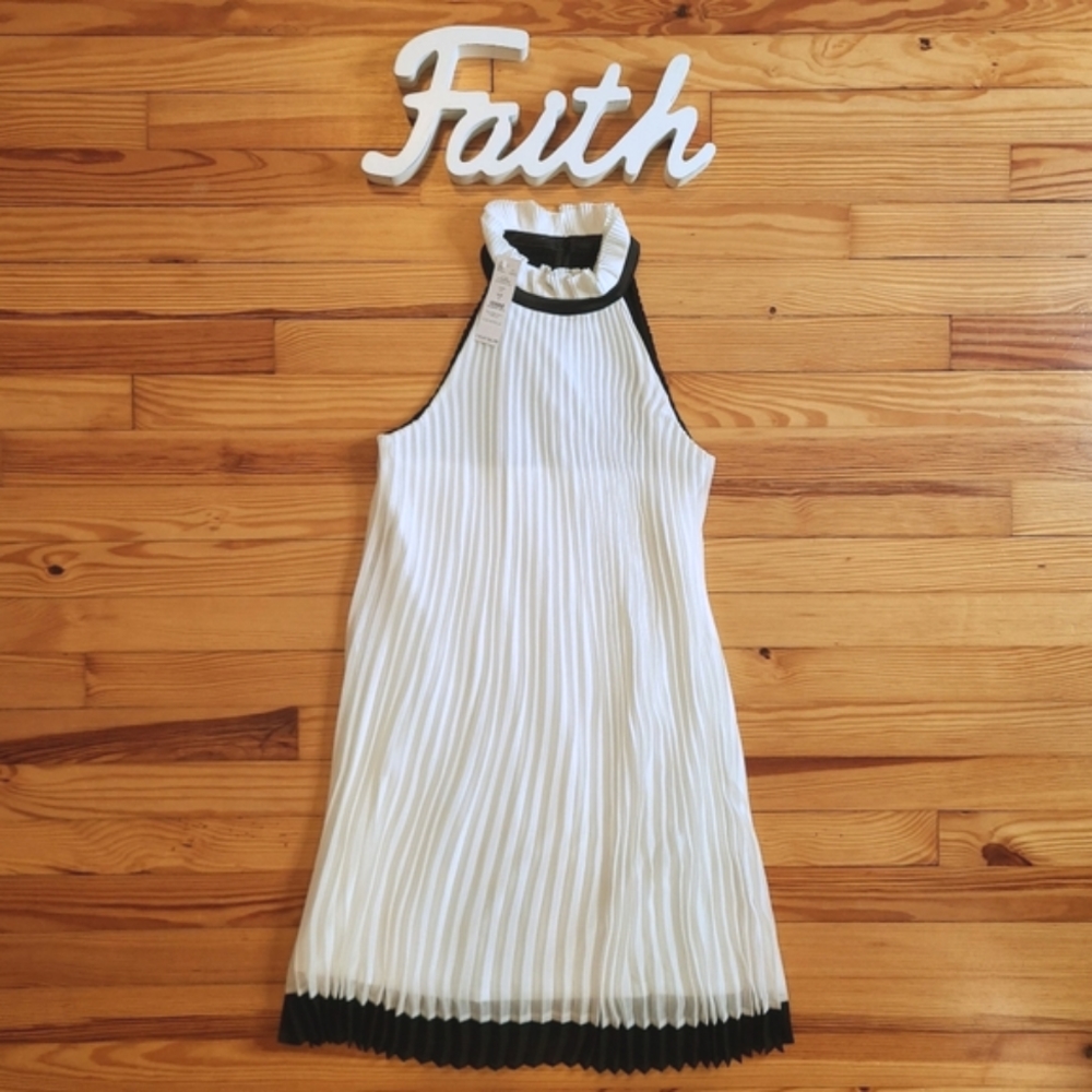 White House Black Market Dress Halter Colorblock Pleated Shift Swing Babydoll -2